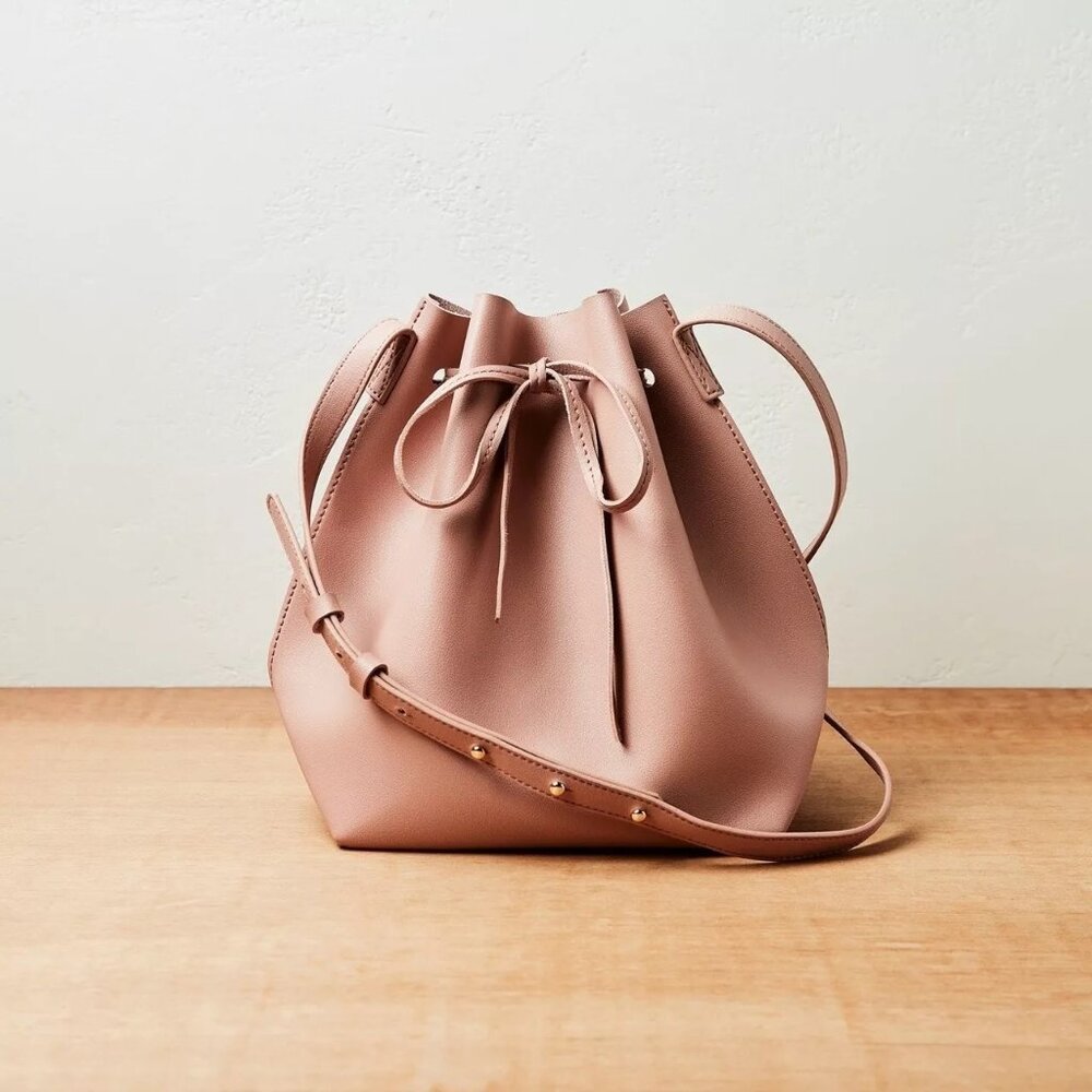 *NWT* Kayla + Ava Vegan Leather Bow Tie Bucket Bag in Dusty Rose